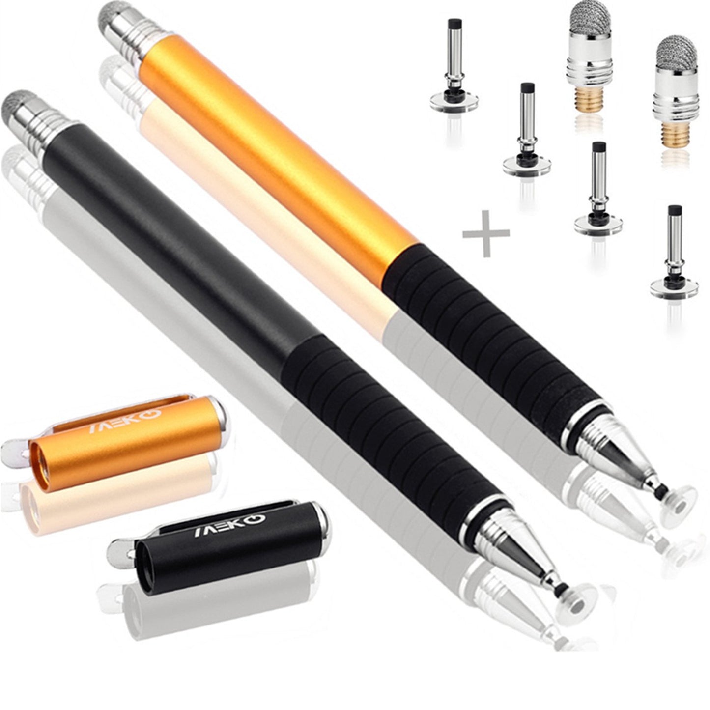 MEKO(2 Pcs) [2 in 1 Precision Series] Disc Stylus/Styli for All Touch Screen Devices Bundle with 4 Replaceable Disc Tips, 2 Replaceable Fiber Tips