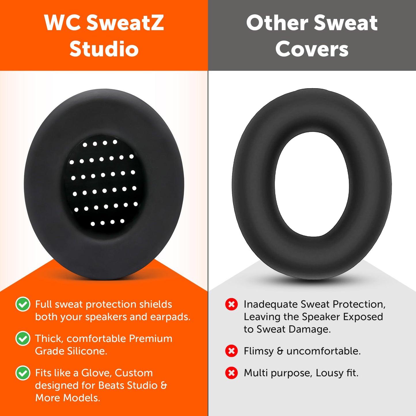 WC SweatZ Studio - Patented Earpad Covers for Beats Studio 3 (A1914) & Beats Studio 2 (B0500 /B0501), Made by Wicked Cushions | Sweatproof & Easily