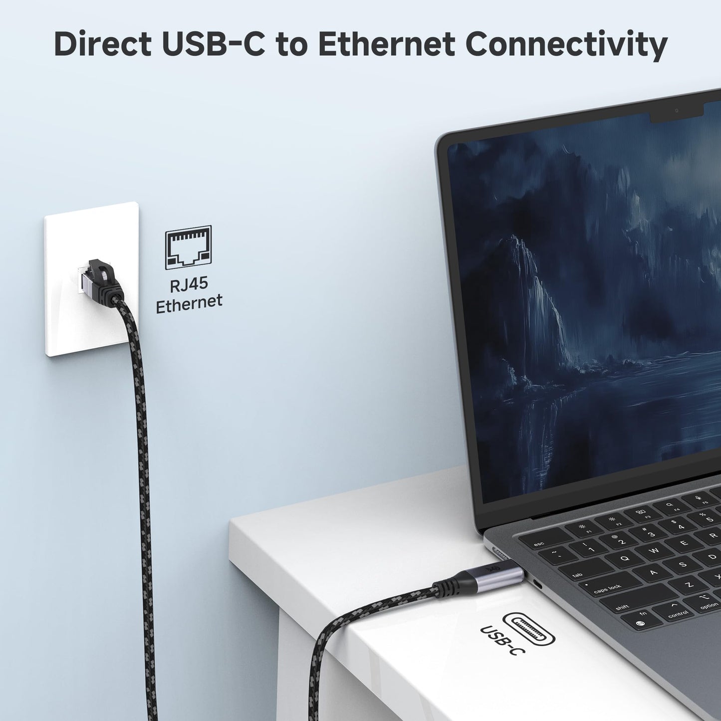 Cable Matters Plug & Play Braided USB C to Ethernet Cable - 10ft, Gigabit Ethernet to USB C Cable, Thunderbolt 4/5 Compatible, Ideal for MacBook, iPad