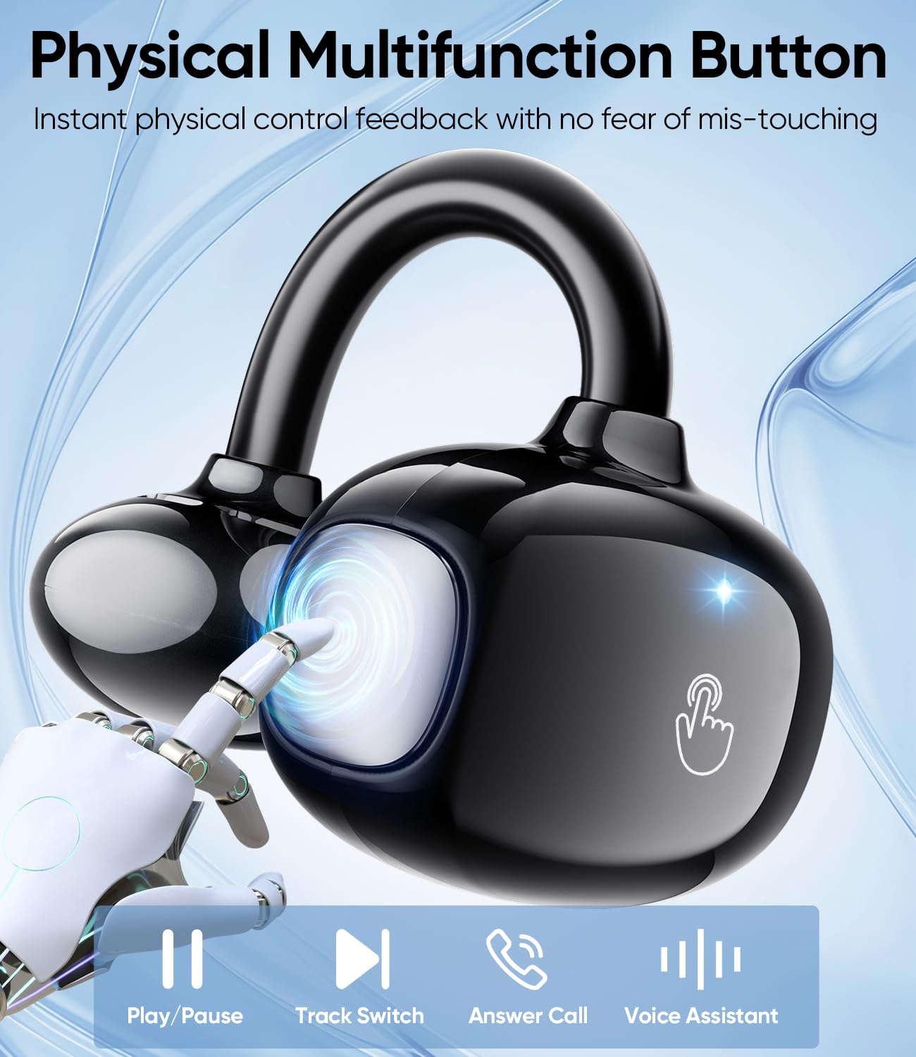 Mkilp Bejia Clip on Earbuds Wireless, Lightweight Open Ear Earbud with Physical Button, Deep Bass Sound Bluetooth 6.0 Headphone Support Dual-Device…