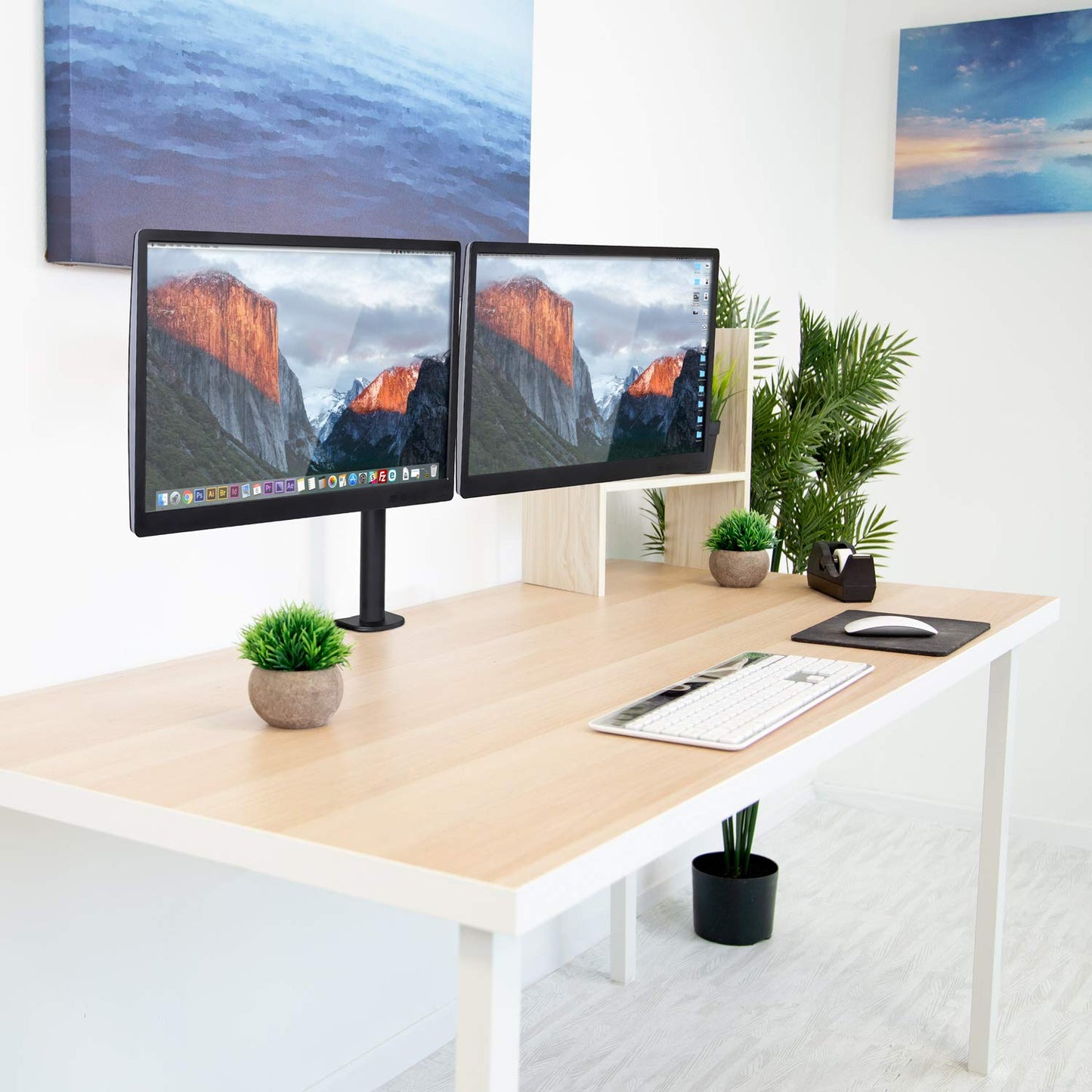 Mount-It! Dual Monitor Mount | Double Monitor Desk Stand | Two Heavy Duty Full Motion Adjustable Arms Fit 2 Computer Screens 17 19 20 21 22 24 27 Inch