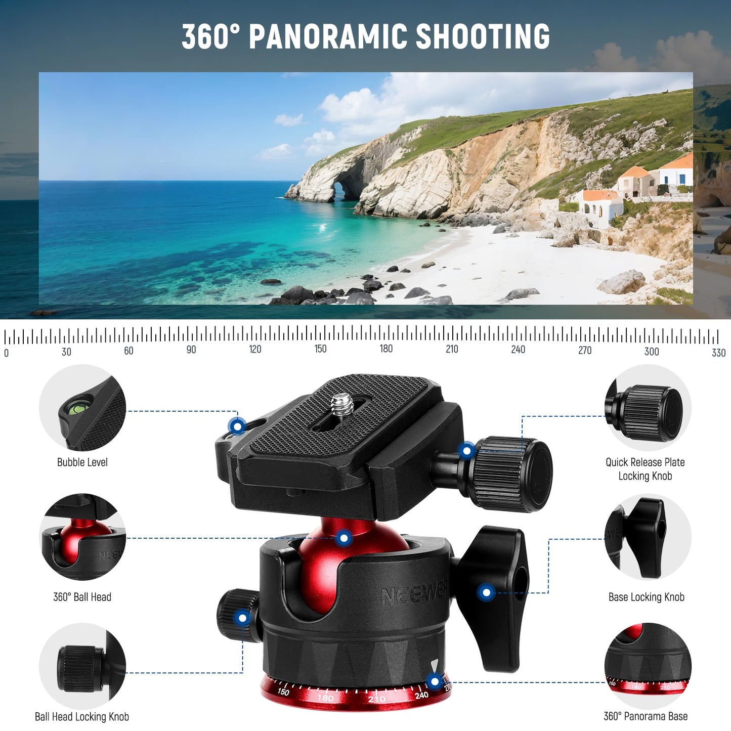 NEEWER Basics Travel Tripod for Camera, 72" Compact Lightweight Portable DSLR Stand, Ball Head, Arca Type QR Plate, Cell Phone Holder Compatible