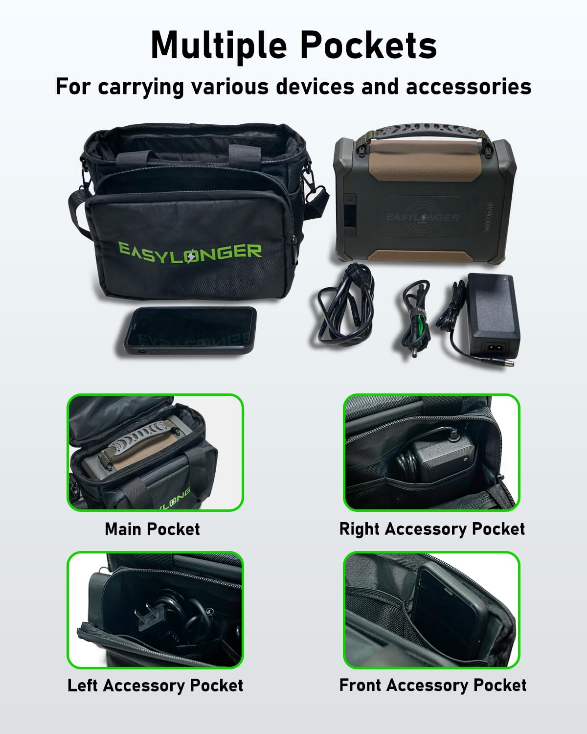 EASYLONGER Travel Carrying Case Compatible with ES960, ES960 PRO, Apowking R100, Anker SOLIX/A1727, etc. Battery Pack Storage Bag with Cable Organizer