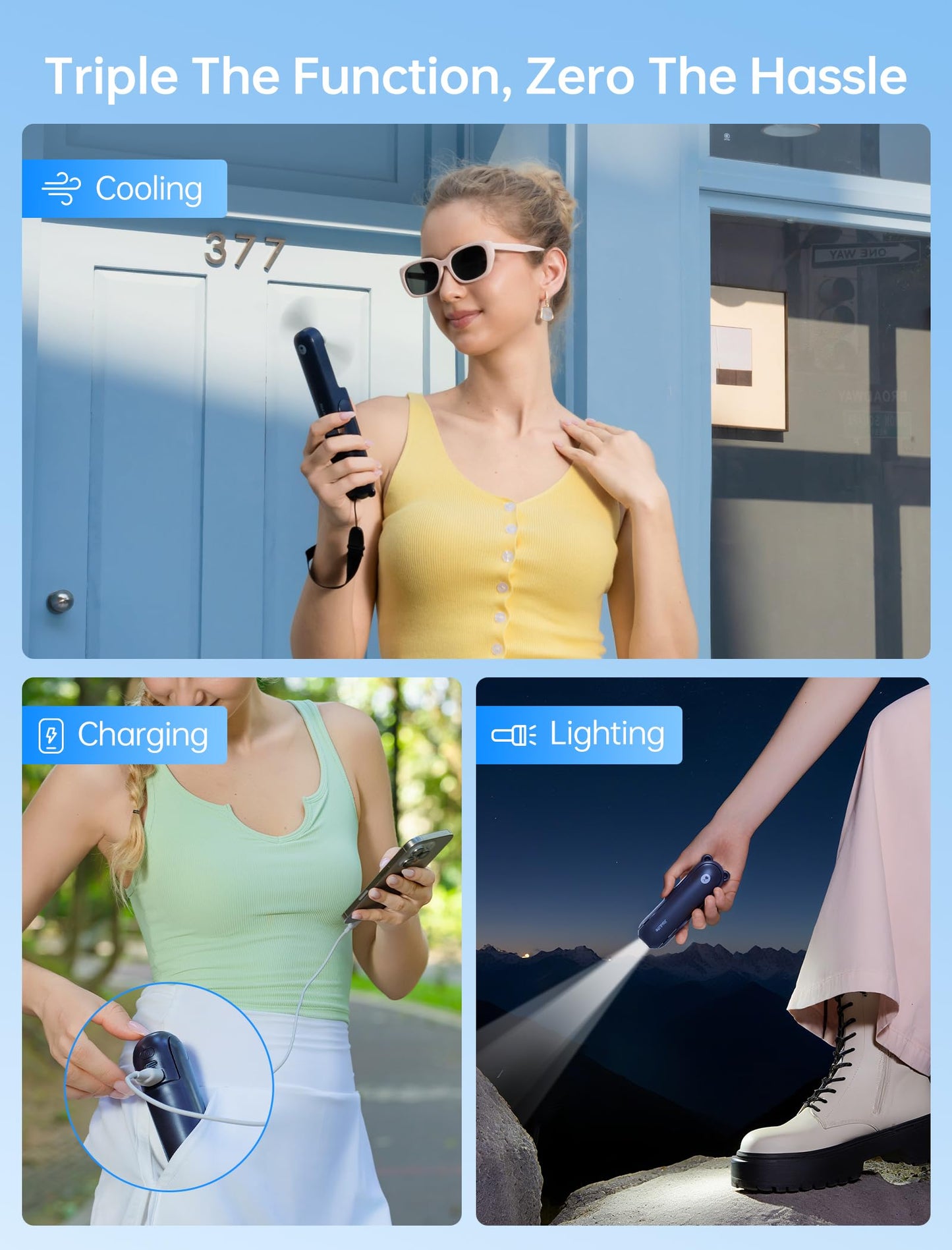 JISULIFE 3 IN 1 Portable Fan with Power Bank & Flashlight Featured