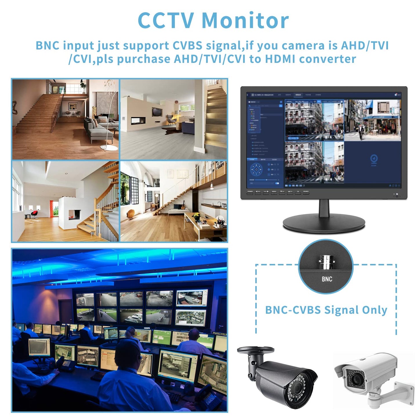 ZOSHING 17inch Security Monitor,Wall-Mounted Monitors Supports USB/Full Format Video Playback,CCTV Monitors with AV/HDMI Input/VGA/Headphone