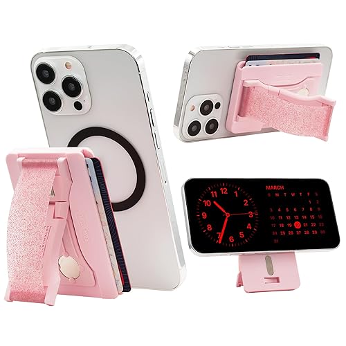 LOVEHANDLE Phone Wallet with Kickstand and Adapter Ring for MagSafe, Phone Card Holder, Wireless Charging Compatible, Wallet Compatible with MagSafe