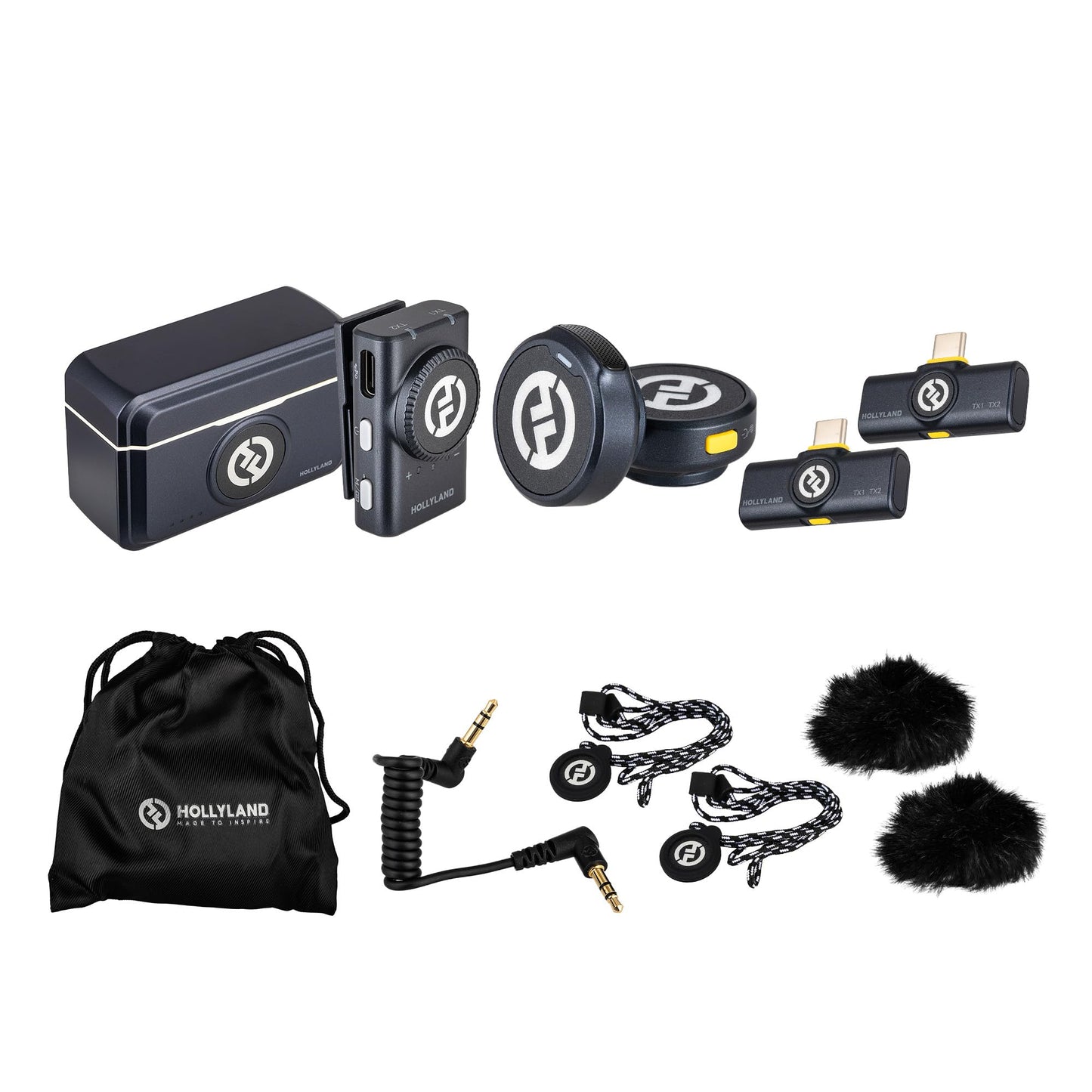 Hollyland Lark M2 Duo Wireless Lavalier Microphone System for Camera/iPhone/Android/Laptop 2-Person, 2.4GHz Clip-On Mic with Noise Cancellation 30Hr