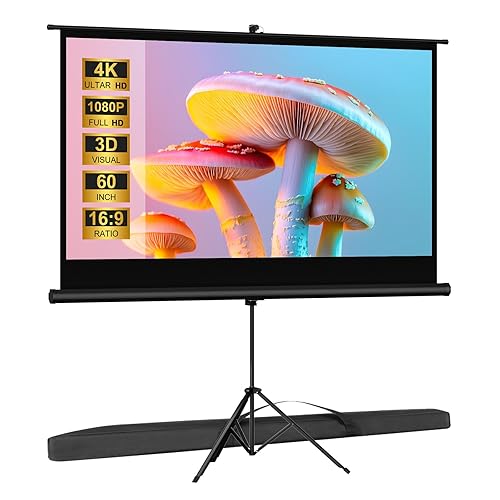 SCREENMAX Outdoor Projector Screen with Stand Tripod, Indoor Pull Up Portable Projector Screen, 60 INCH 16:9 Adjustable Projection Screen with Carry
