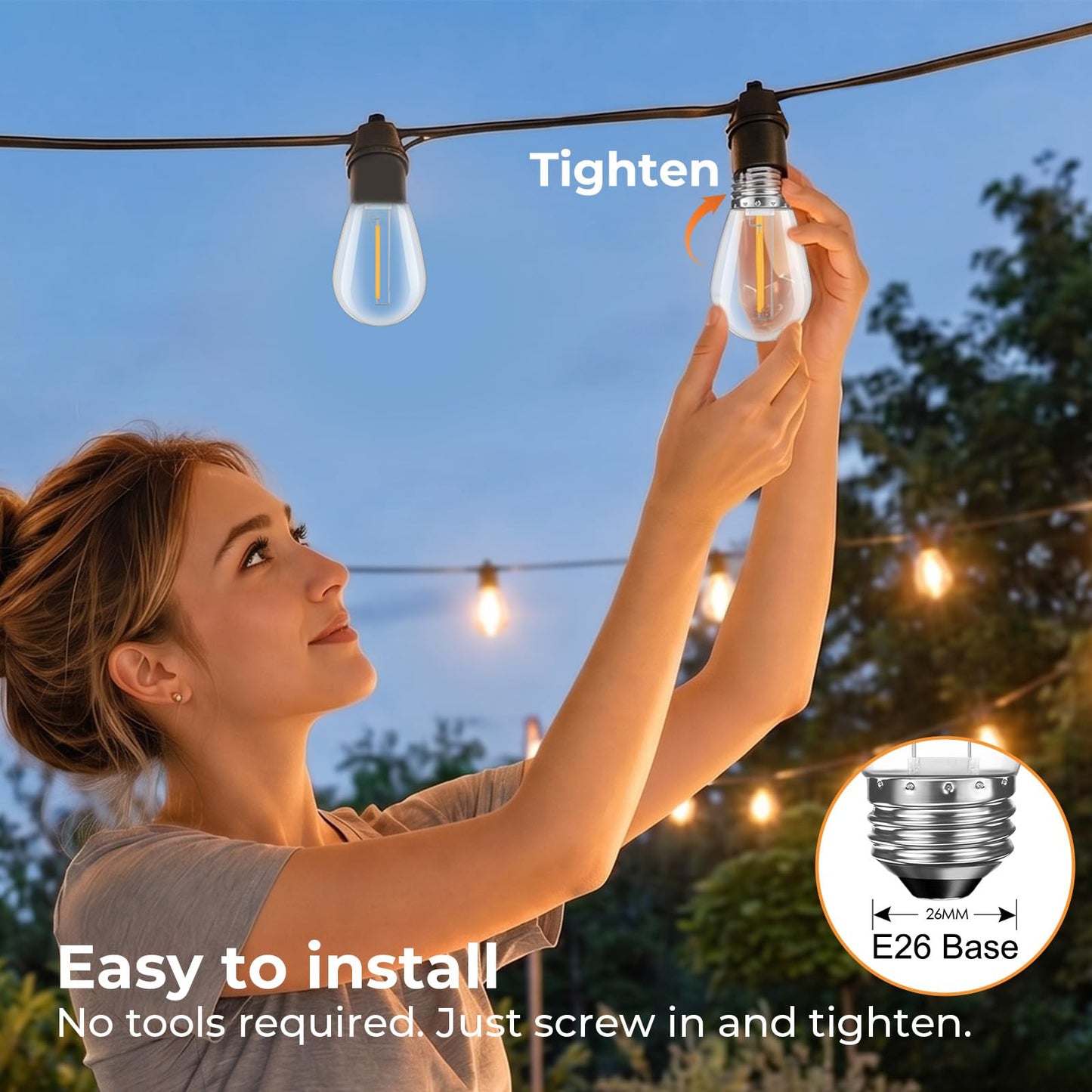 GvvooHome 42 Pack Outdoor String Light Bulbs S14, Waterproof & Shatterproof 1W LED Replacement Light Bulbs for Outdoor Patio, Backyard, Garden, Soft