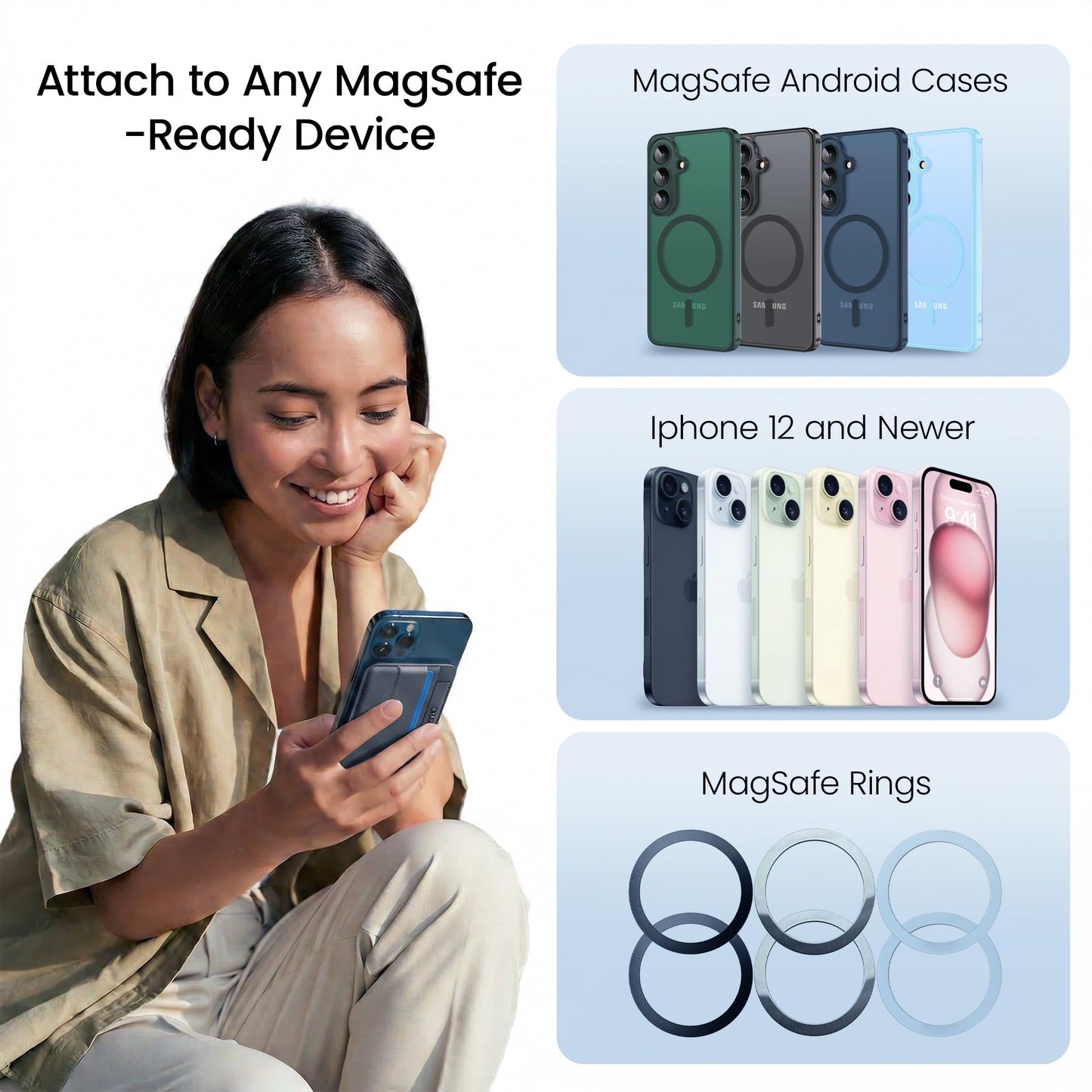AquaVault Magnetic Wallet: iPhone Magsafe Wallet for 7 Cards & Cash - Ultra-Strong Magnet for iPhone 12-16 & Phones with Magnetic Plate - Built-in