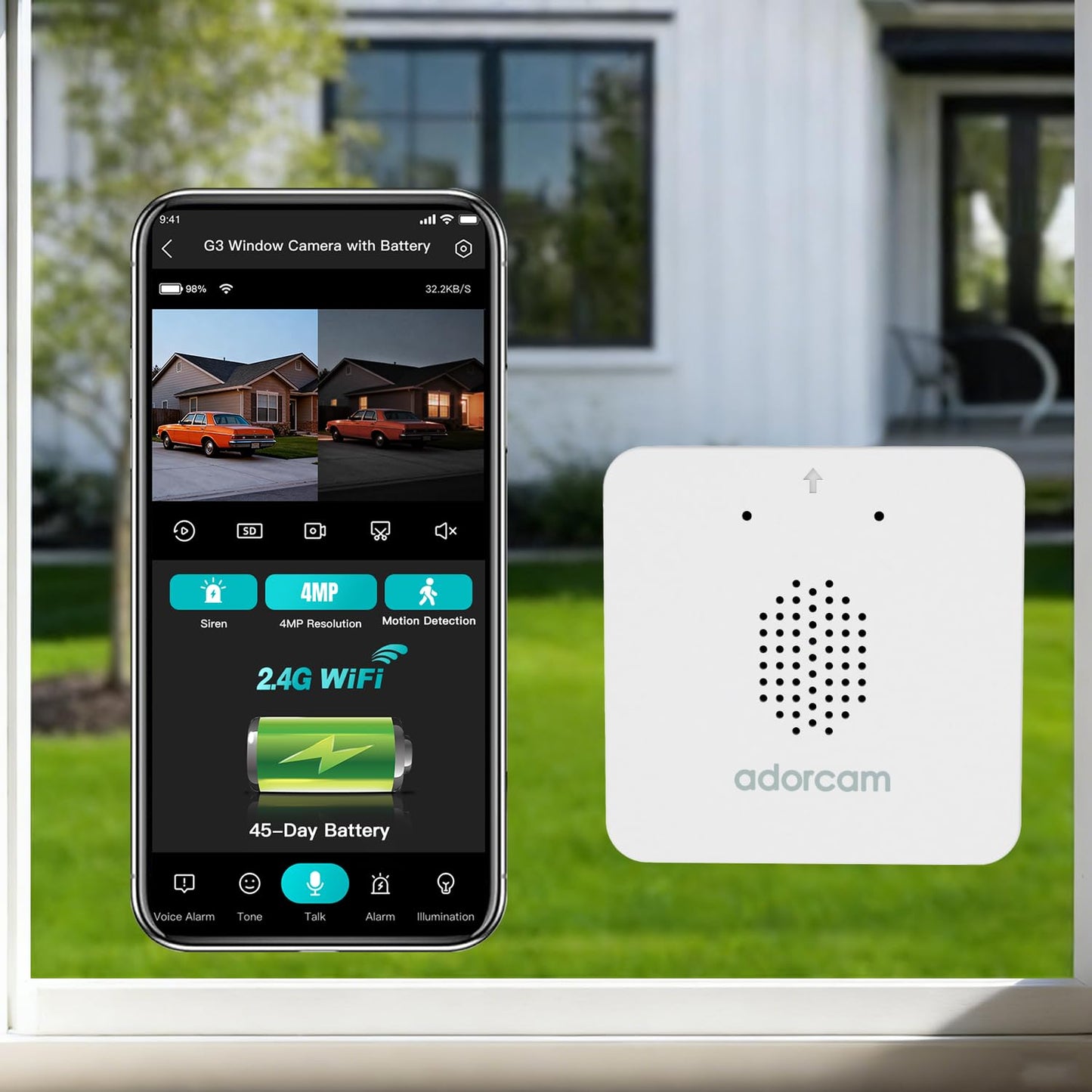 adorcam Wireless Window Camera for Indoor: 45-Day Battery Eliminates All Cords - No Outlet Needed for Renters No Messy Wiring for Apartments Windows