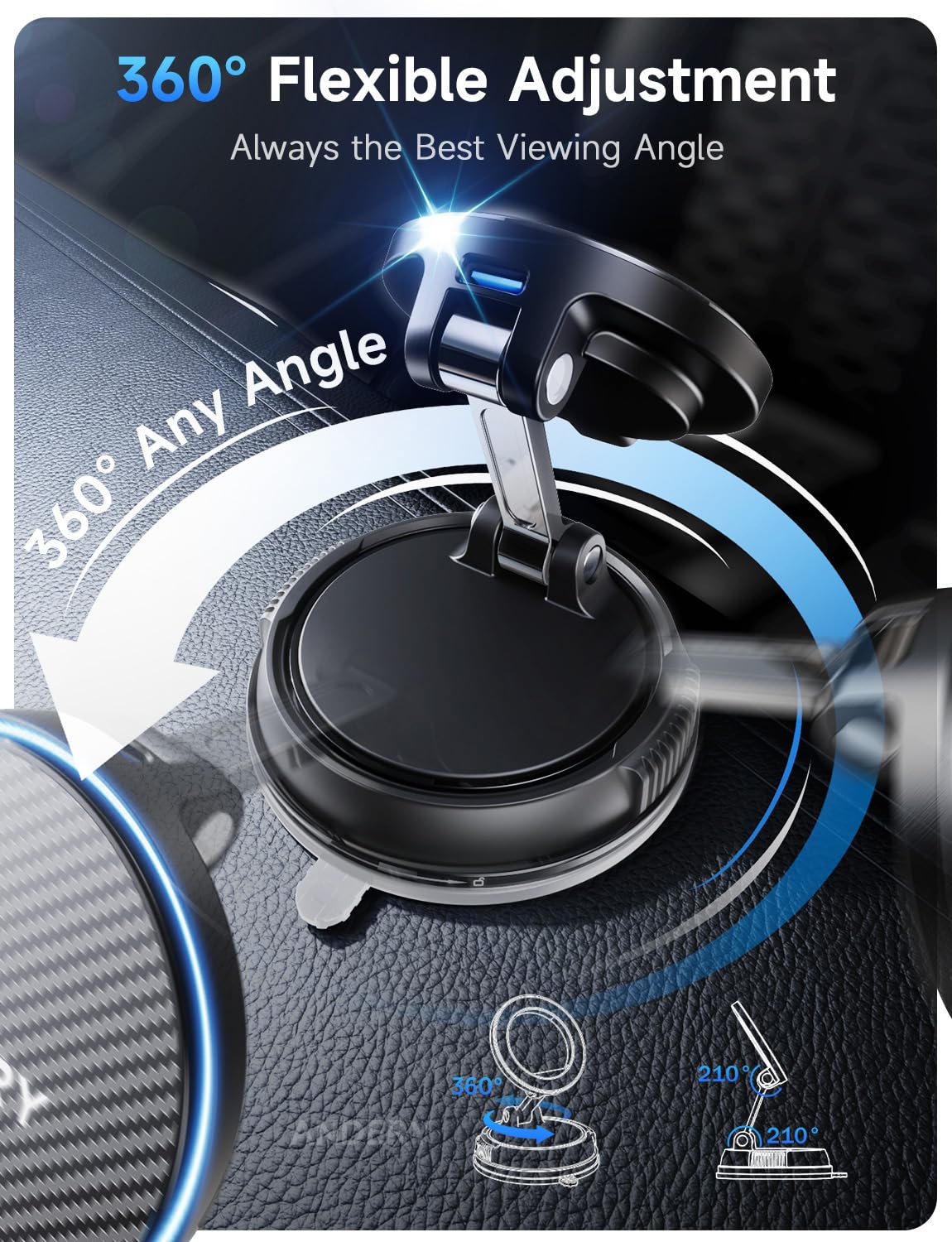 ANDERY Only for iPhone MagSafe Car Mount Charger [15W Fast Wireless Charging, 78+LBS Suction, 2400gf Magnetic] 360° Adjustable Car Phone Holder, Phone