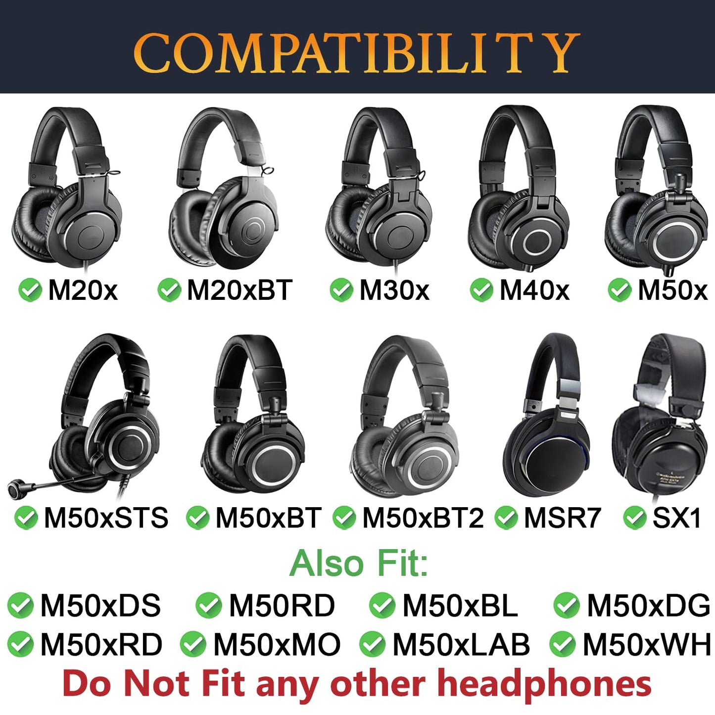 SOULWIT Earpads for Audio Technica ATH M50X M50XBT M50RD M40X M30X M20X MSR7 SX1 Monitor Headphones, Ear Pads Cushions with Softer Protein Leather