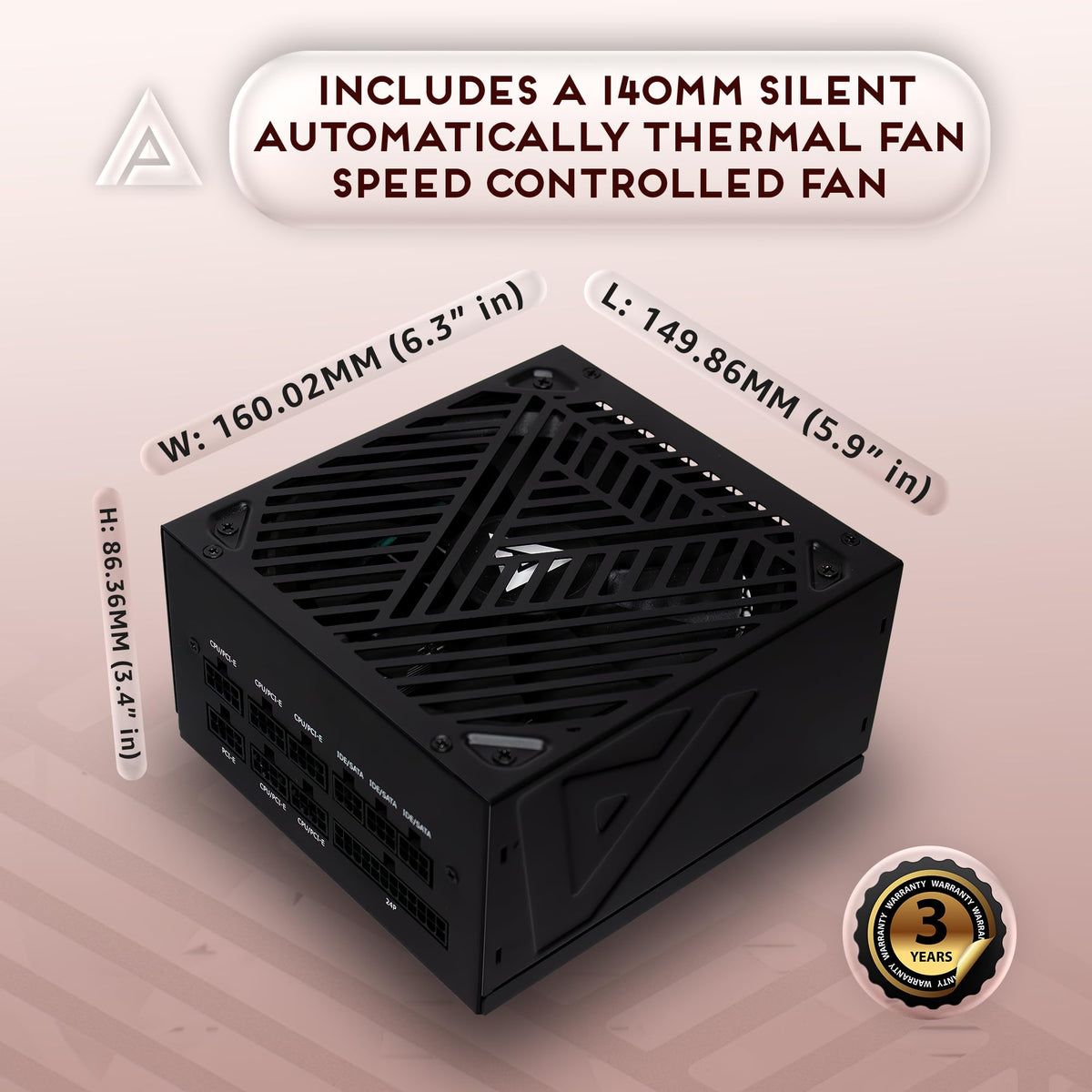 Apevia ATX-SL650W Soul 650W Fully Modular, ATX Active PFC, DC to DC Converter Design, 140mm Silent Fan, RoHS Compliance, Gaming Power Supply