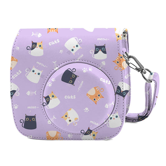 Phetium Instant mini 12 Camera Protective Case Compatible with Instax Mini 12 11,PU Leather Bag with Pocket and Adjustable Shoulder Strap (Purple Cat)