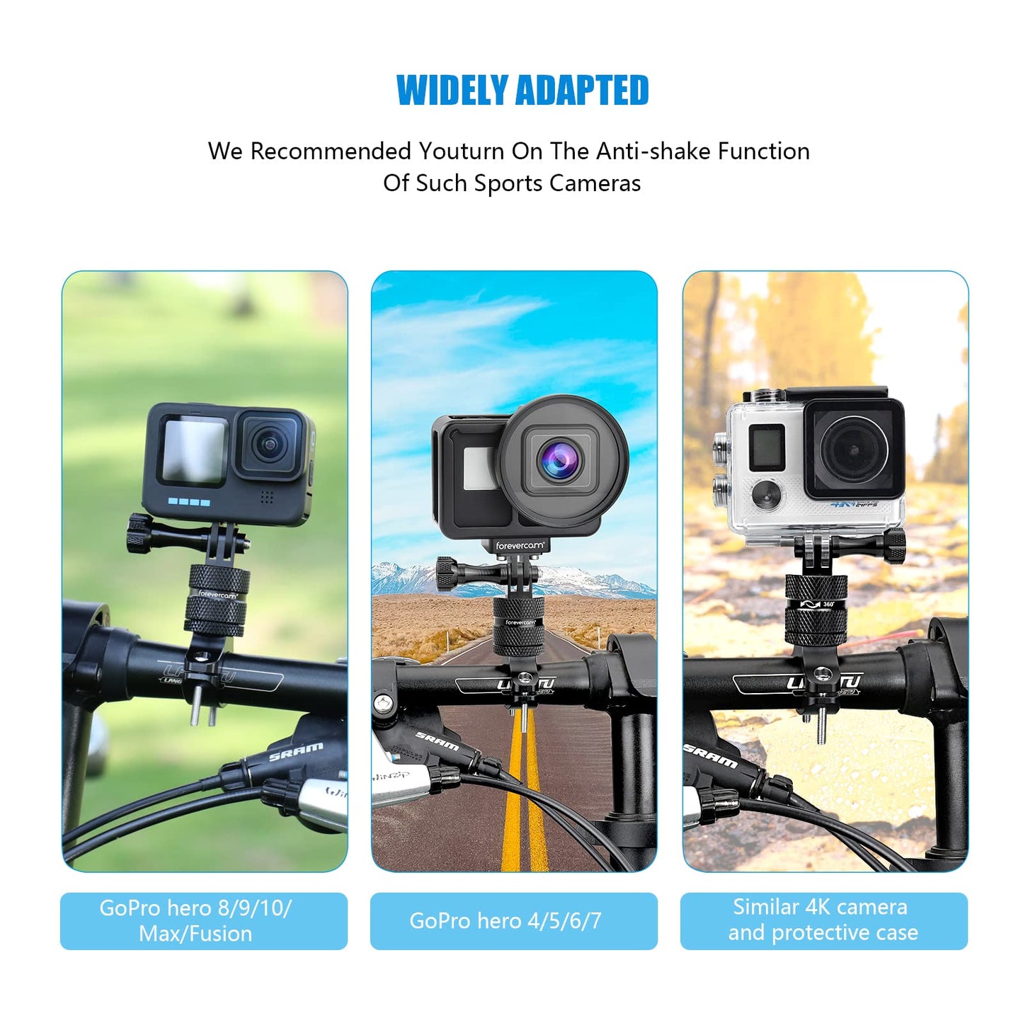 Forevercam Bike Handlebar Mount for Gopro Hero 13 12 11 10 9 8 DJI Osmo Insta360 AKASO and Other Action Camera Aluminum Motorcycle Handlebar Mount