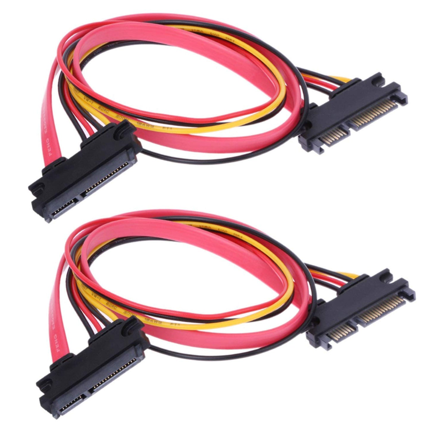 RLECS 2-Pack 50cm SATA Power Cable 22Pin (7+15) Male Plug to 22 Pin Female Jack Connector SATA Serial ATA Data Power Combo Extension Cables Wire Cords