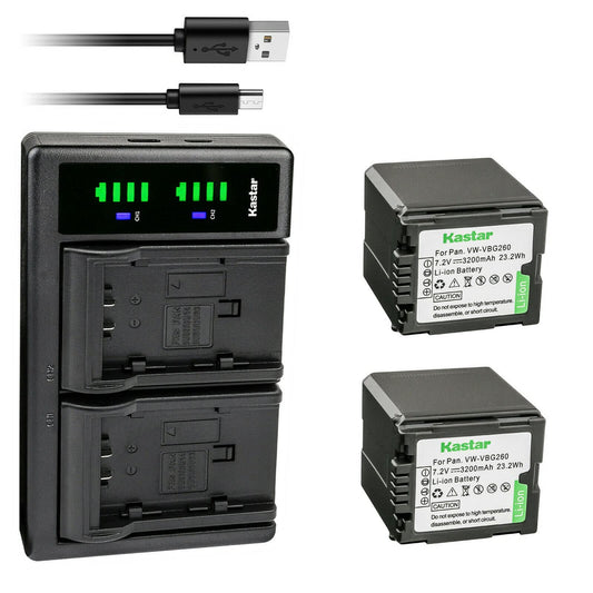 Kastar 2-Pack VW-VBG260 Battery and LTD2 USB Charger Replacement for Panasonic AG-AC130A, AG-AC130AEJ, AG-AC130AP, AG-AC160, AG-AC160A, AG-AC160AEJ