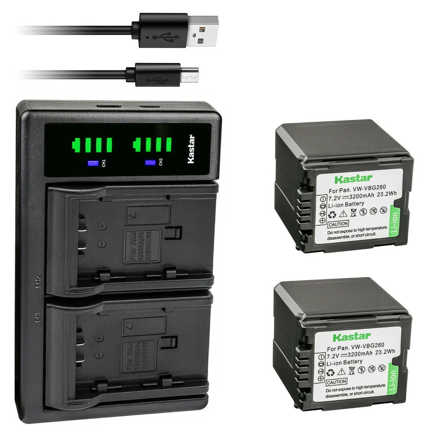 Kastar 2-Pack VW-VBG260 Battery and LTD2 USB Charger Replacement for Panasonic HDC-SD9, HDC-SD9EG-K, HDC-SD9EG-S, HDC-SD9GK, HDC-SD9-8GB, HDC-SD20