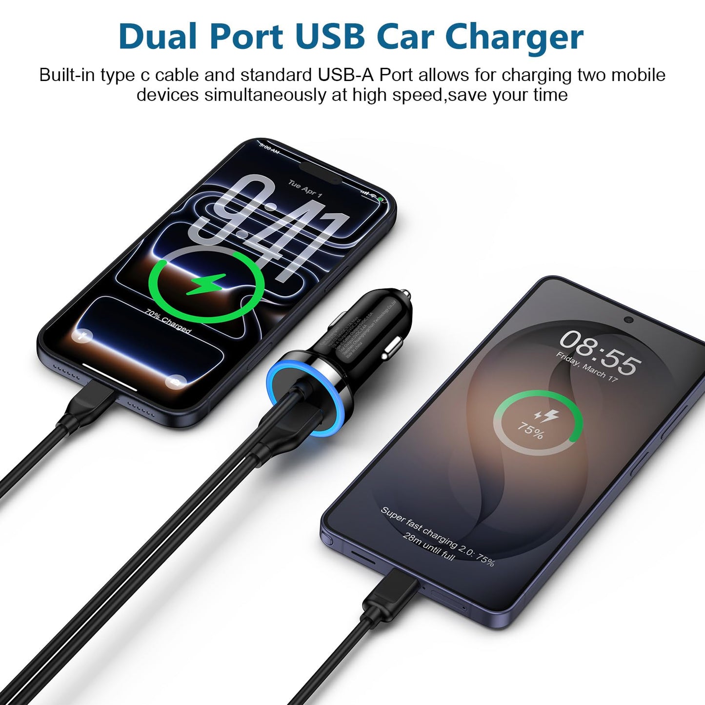 USB C Car Charger, 3.4A Fast Charging Car Adapter+3ft Type C Cable for Samsung Galaxy S26 S25 S24 S23 S22 S21 S20 S10 Note 20 A10E A20 A50 A51 A71,LG