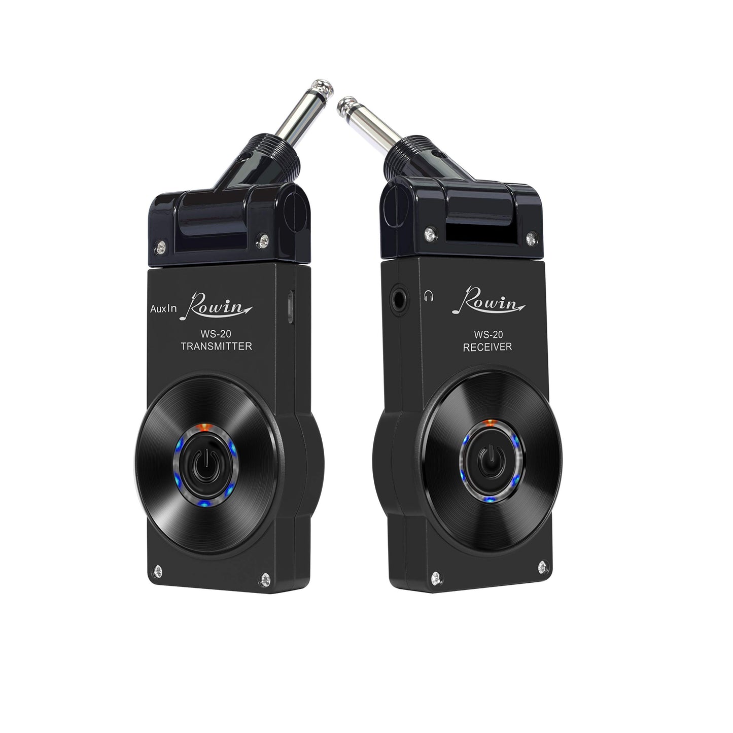 Rowin 2.4G Guitar Wireless System Transmitter Receiver for Electric Guitar Bass Violin with Rechargable Battery, USB Cable (Full Black)