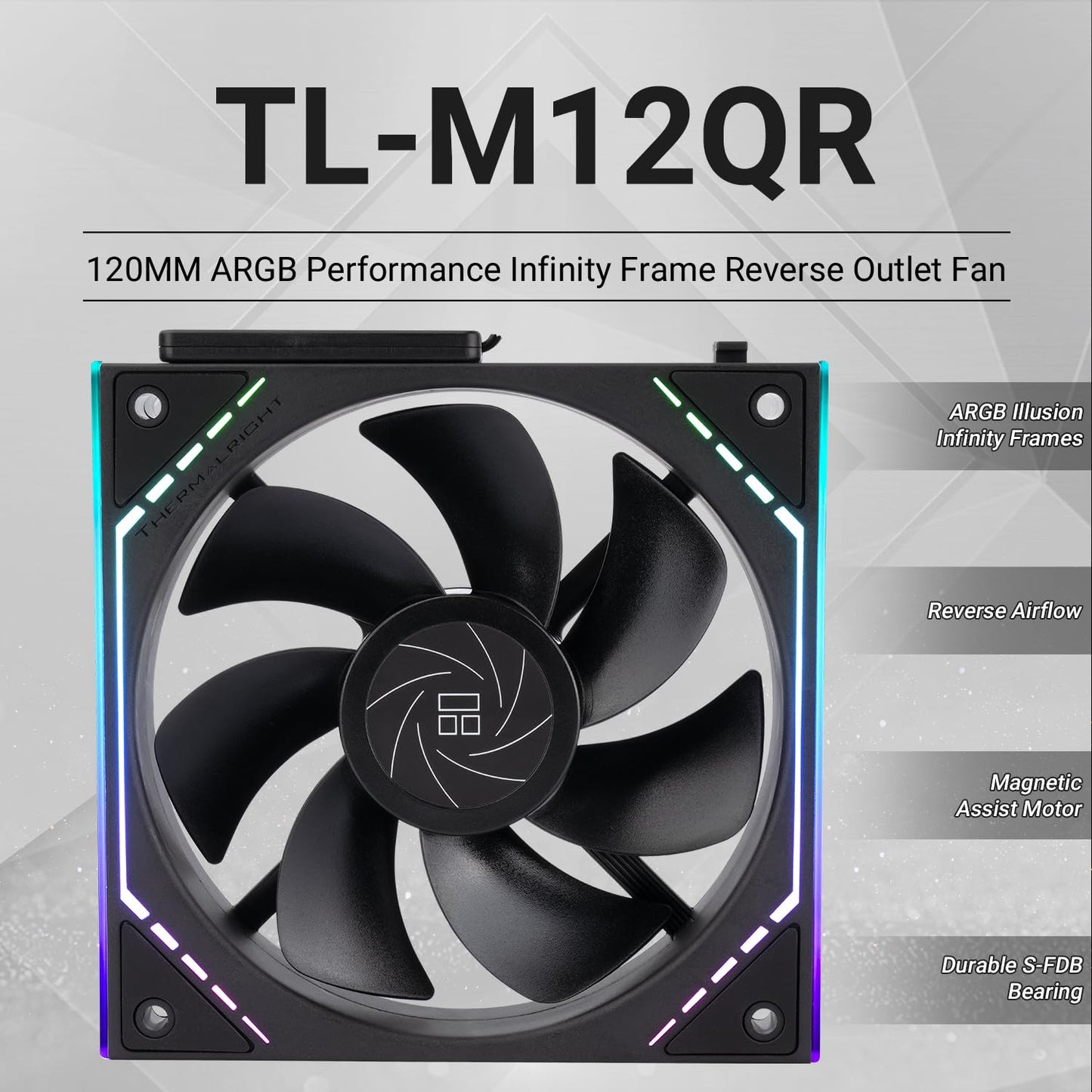 Thermalright TL-M12QR CPU Fan 120mm Case Cooler, PWM Connector Silent Computer Cooling with S-FDB Bearing,PC Fan with ARGB Mirror Light Effect,Low