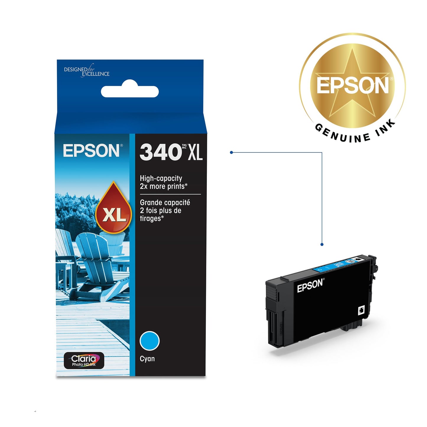 Epson 340 Claria Photo HD Ink High Capacity Cyan Cartridge (T340XL220-S) Works with Expression XP-8800