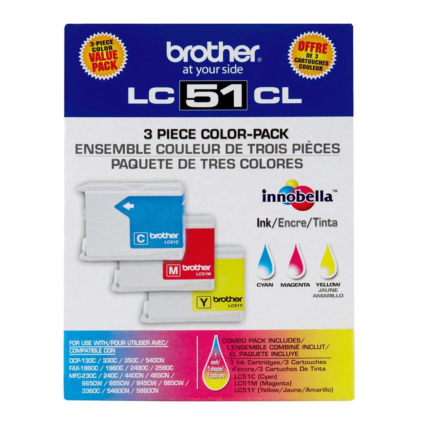 Brother® LC51, Tricolor Ink Cartridges, Pack of 3