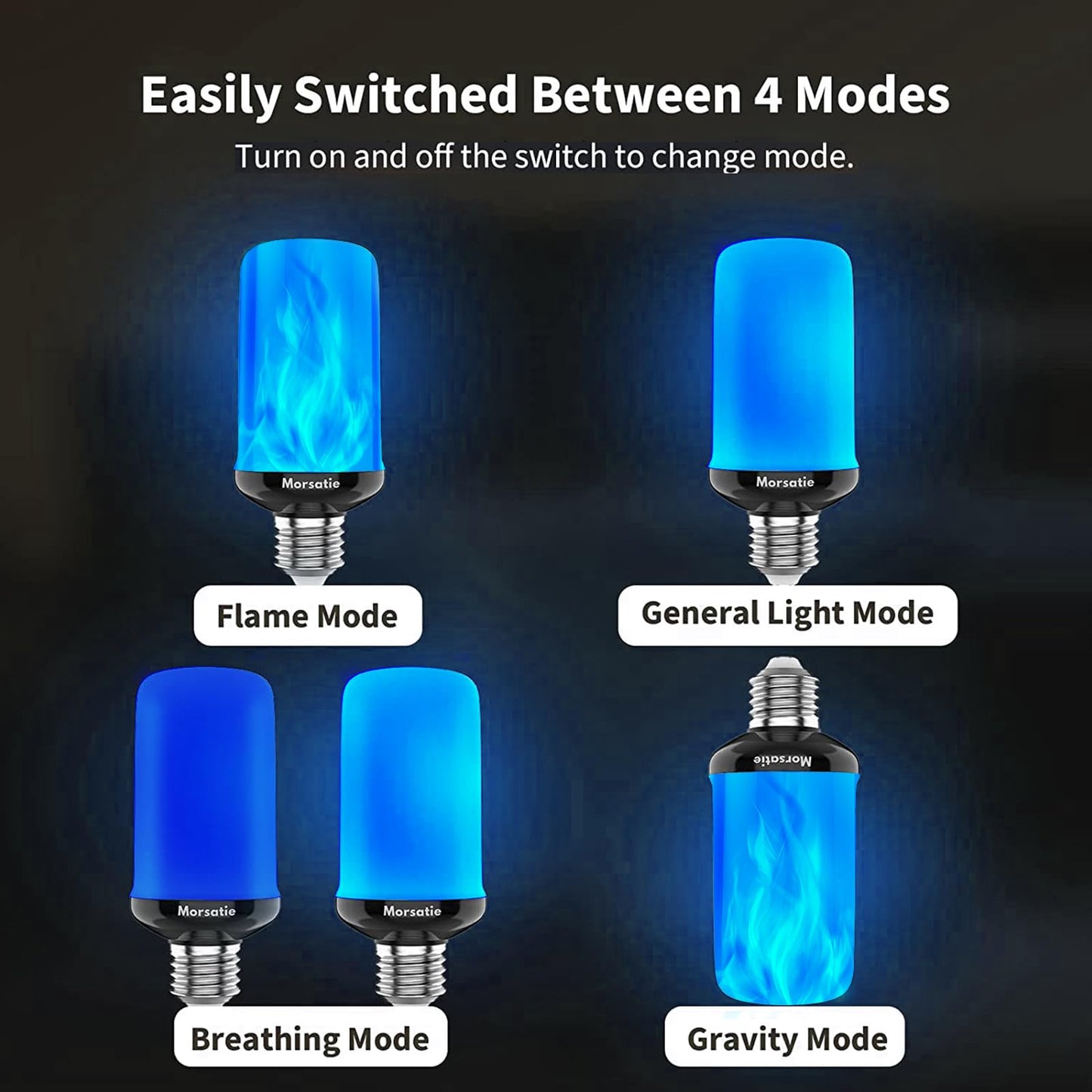 Morsatie ?Upgraded Flame LED Flame Light Bulbs, 4 Modes Flickering Light Bulbs with Upside Down Effect, E26 Fire Light Bulb for Christmas Halloween
