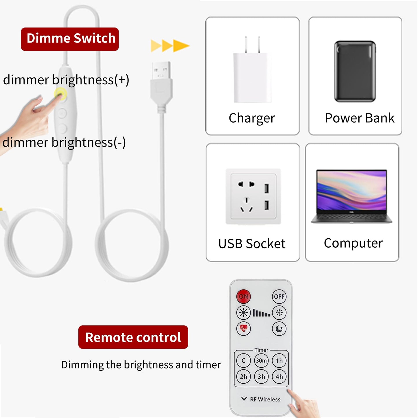 Clearhill 5V USB COB LED Strip Lights with Remote Dimmable Switch 2Pcs,9.84FT/3M,Warm White 3000K,320LEDs/M,8mm Width,Not Waterproof IP20,1.5M USB