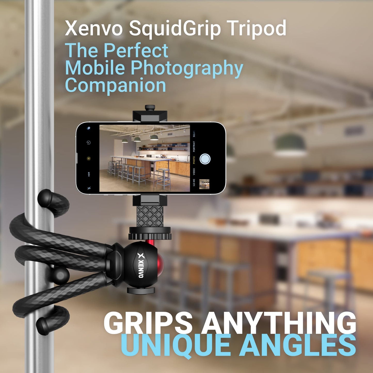 Xenvo SquidGrip Flexible Cell Phone Tripod and Portable Action Camera Holder - Compatible with iPhone, GoPro, Android, Samsung, Google Pixel and All