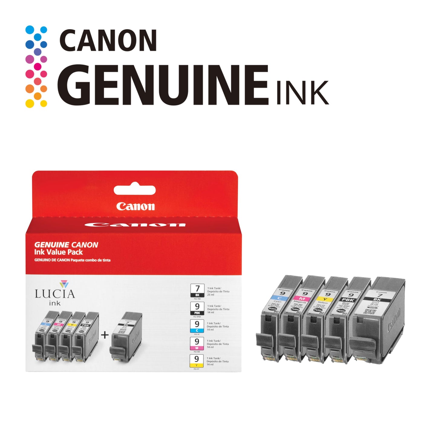 Canon PGI-9 / PGI-7 Genuine Five Color Multi Pack, Compatible with MX7600, and iX7000 Printers