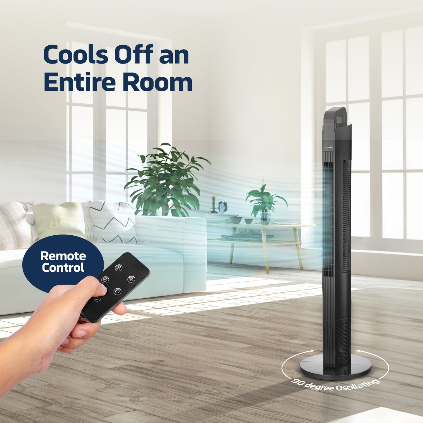 NEXAIR 42” Oscillating Tower Fan, 3 Speed Portable Fan Tower With Remote Control, Quiet Operating Floor Fan for Bedroom with 7.5 Hr Auto Off Timer