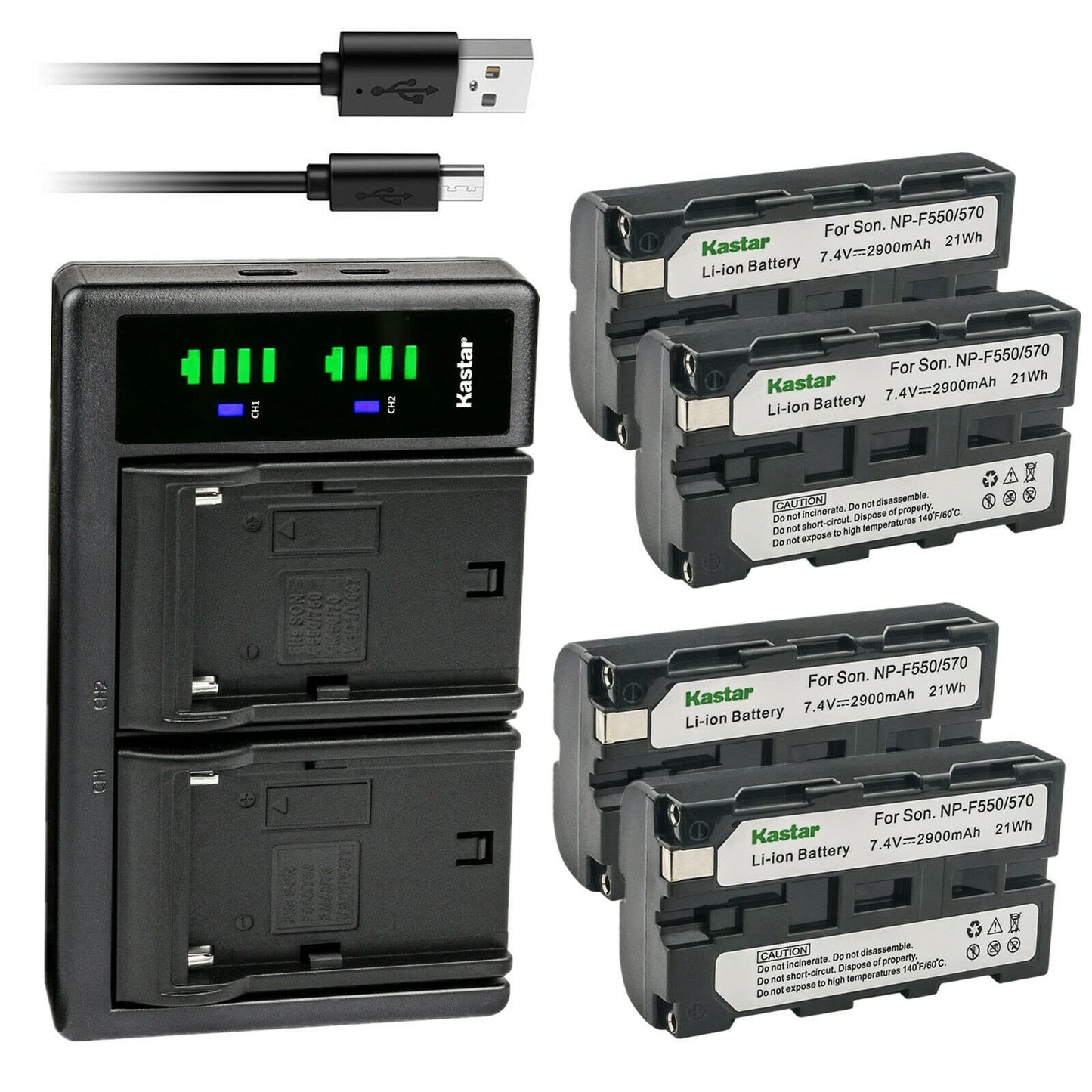 Kastar 4-Pack NP-F550/F570 Battery and LTD2 USB Charger Replacement for Z Cam E2 E2-M4 Professional 4K Cinematic Camera, Z Cam E2-S6 Super 35 6K