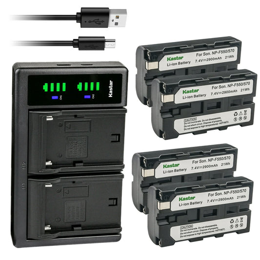 Kastar 4-Pack NP-F550/F570 Battery and LTD2 USB Charger Replacement for CCD-TRV94 CCD-TRV940 CCD-TRV95 CCD-TRV97 CCD-TRV98 CCD-TRV99 DSC-D770 CRX10U
