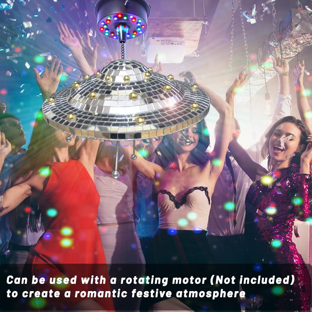 Disco Ball with Elastic Rope UFO Spaceship Mirror Reflective Decorations UFO Space Art Crafts Creative Disco Mirror Ball Handmade Gifts Funny