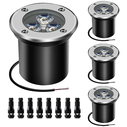 AHSELLUS Low Voltage In-ground Lights LED Well Light Landscape Light with Connectors 3W 12V 24V Waterproof IP67 Pathway Lights Outdoor spotlights