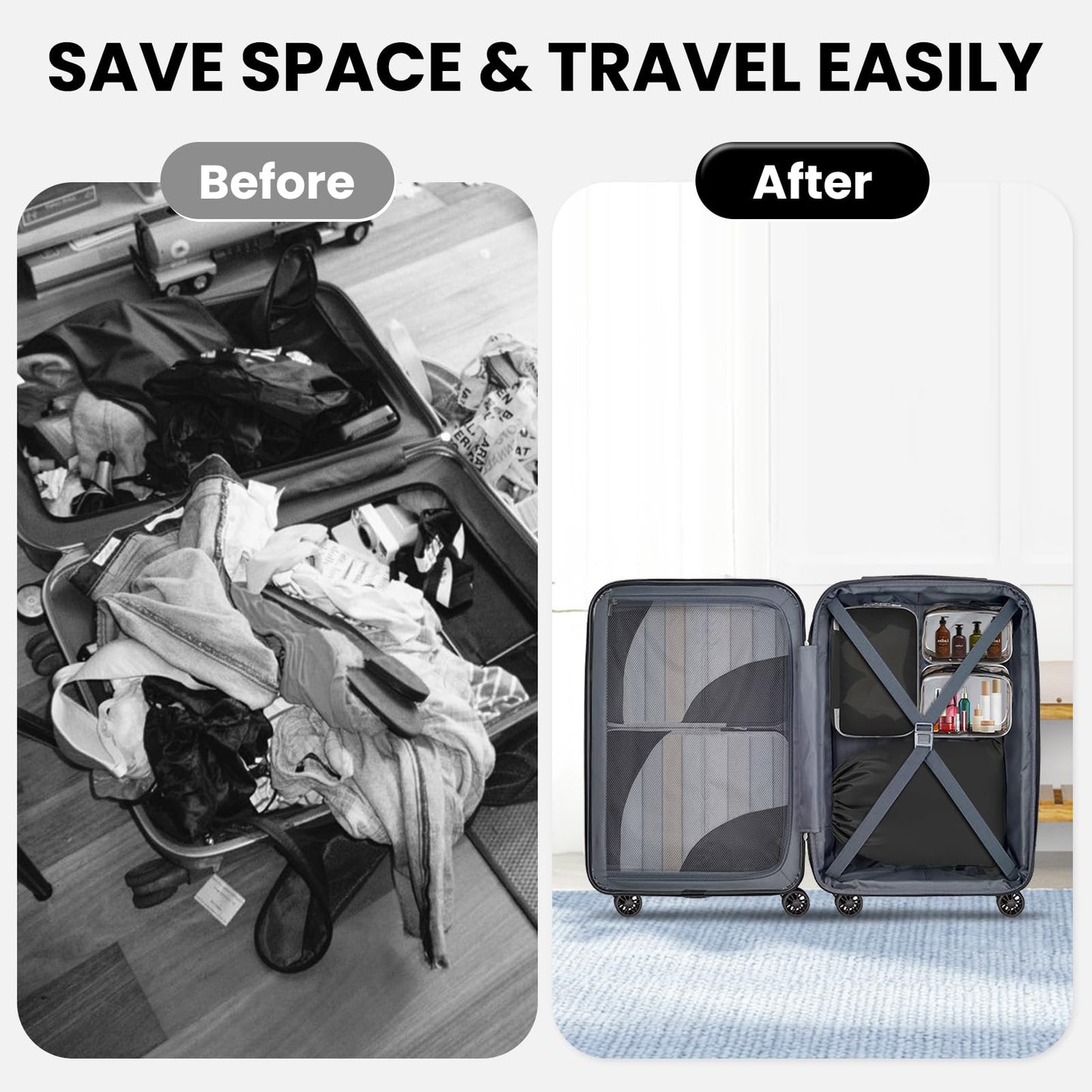 10 Set Compression Packing Cubes – Lightweight, Stretchable Travel Storage Bags for Luggage & Accessories, 10 Pcs, Black