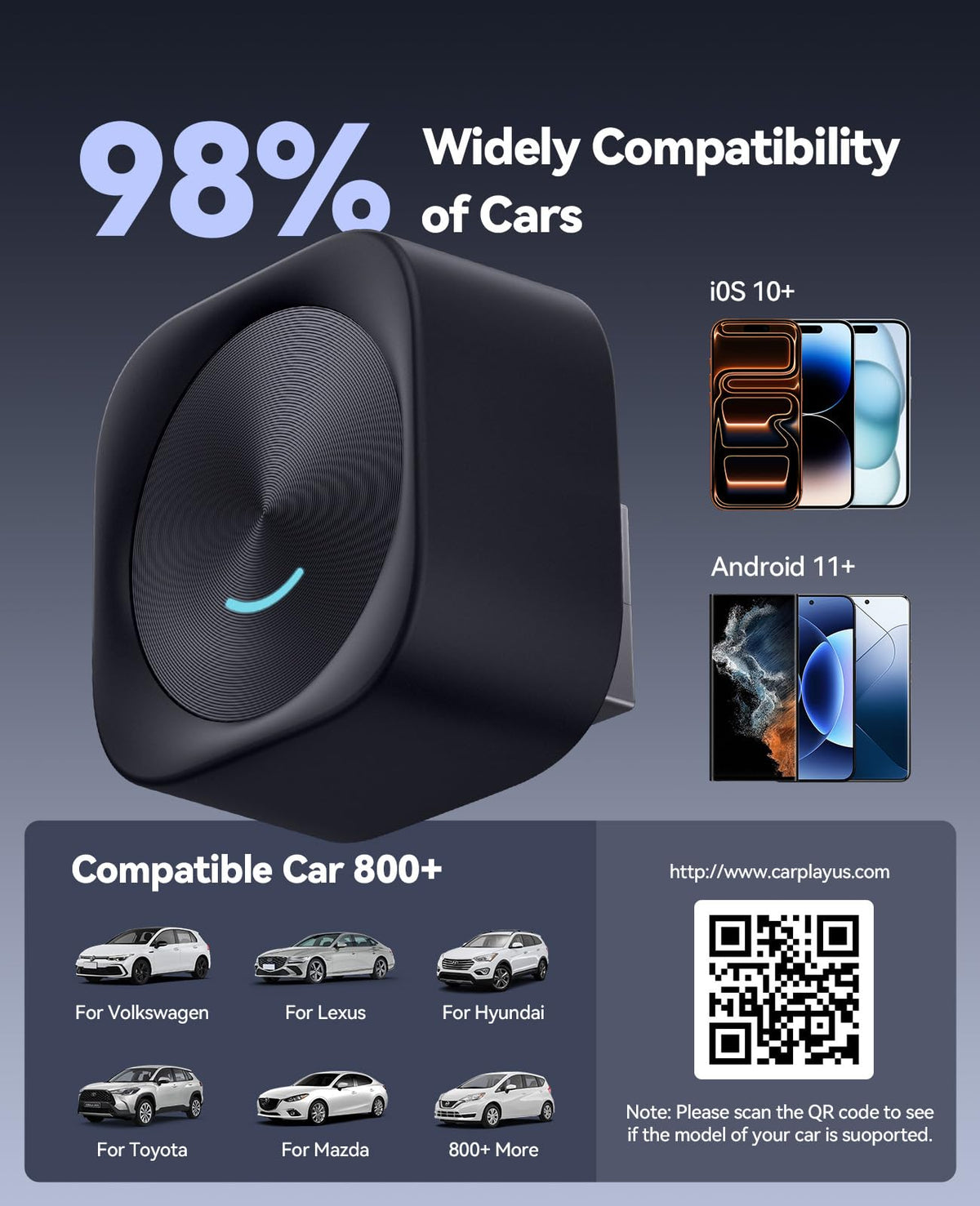 Wireless CarPlay & Android Auto Adapter, Convert Wired to Wireless