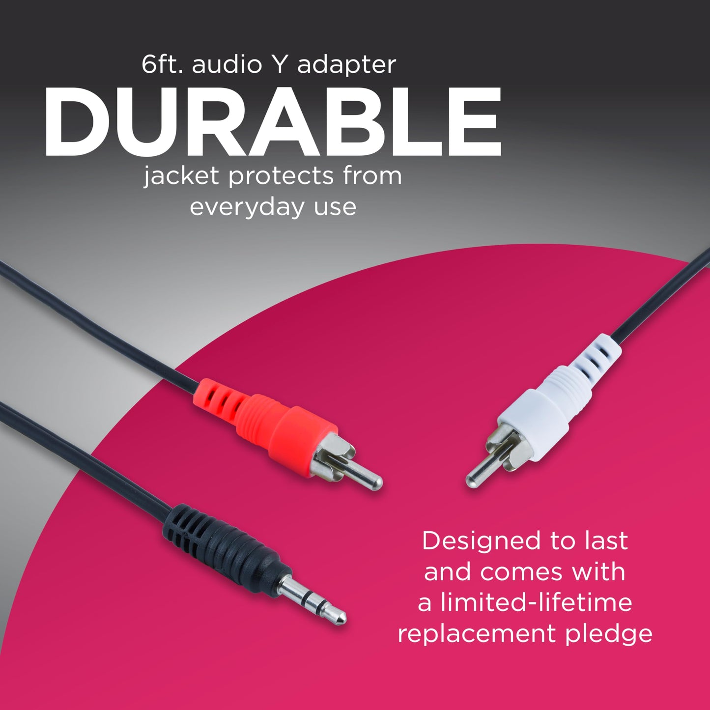 GE Audio Y Adapter Cable, 6 Feet, 3.5mm Male to RCA Male, Works with All Brands, Smart Phones, Stereo, Computer, Black, 33568