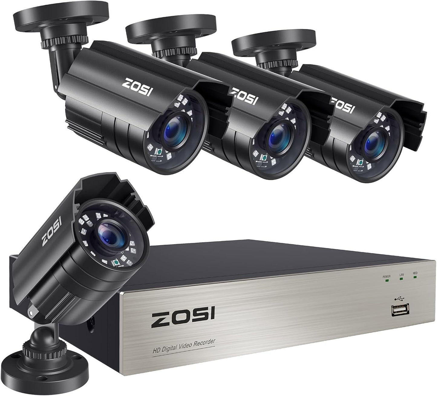 ZOSI 8CH 3K Lite Home Security Camera System Outdoor Indoor, AI Human/Vehicle Detection, Night Vision, 4pcs 1920TVL 1080P Metal CCTV Cameras, Remote