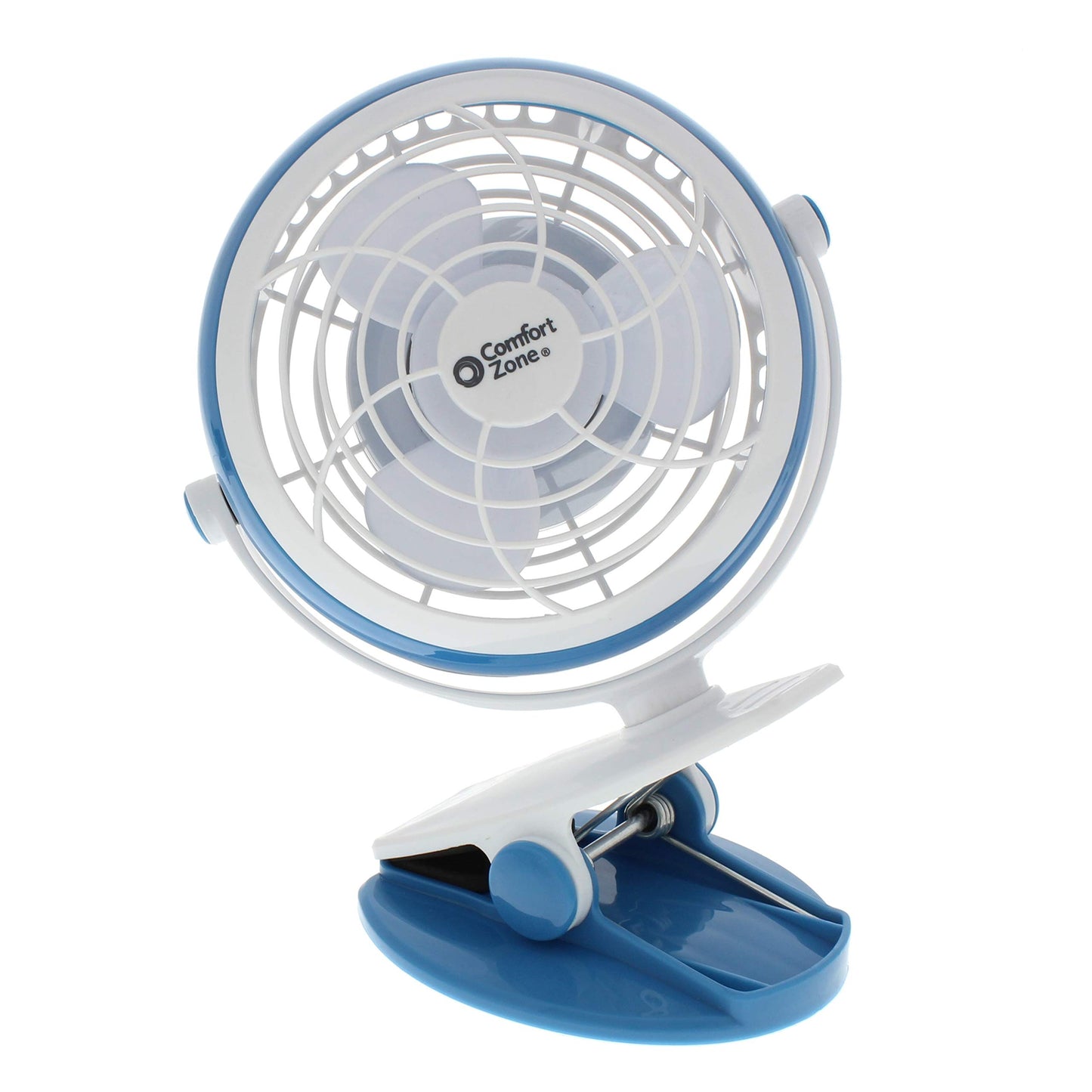 Comfort Zone Dual Base Combo Clip or Desk Fan, USB or Battery Powered, 4 inch, Single Speed Setting, Adjustable Tilt, Lightweight, Ideal for Home