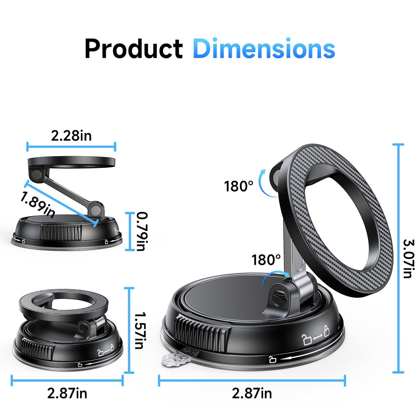 ANDERY Car Phone Holder for Magsafe [78+LBS Strongest Suction & 2400gf Magnetic] 360° Adjustable Car Phone Mount, Phone Holders for Your Car for iPhone 17 Pro Max 16 15 14 13 12 Air Plus, Carbon Fiber