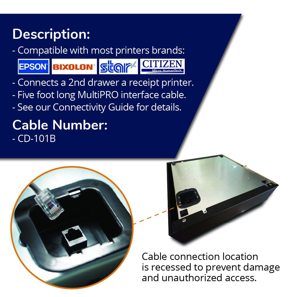 APG Printer Interface Cable | CD-101B | Cable for Cash Drawer to Printer Connection | 1 x RJ-12 Male - 1 x RJ-45 Male | Connects to EPSON and Star