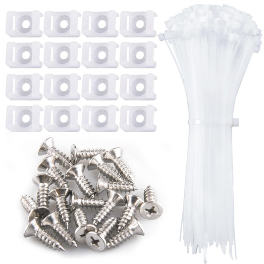 100 Pieces Cable Tie Mount Base Saddle Type Mount Wire Holder, 100 PCS Cable Zip Ties with Self-Locking (203.2 x 3.3mm) and Deep Thread Pan Head