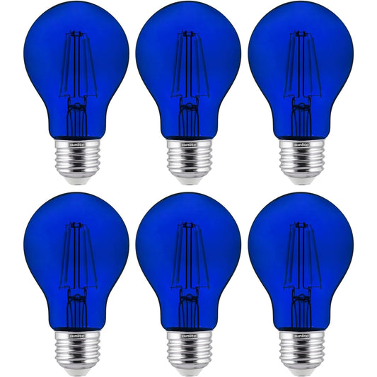 Sunlite 40940 LED Colored Filament A19 Light Bulb, 4.5 Watts, Medium E26 Base, 120 Volts, Transparent Blue, Dimmable, 320 Degree Beam Angle, UL