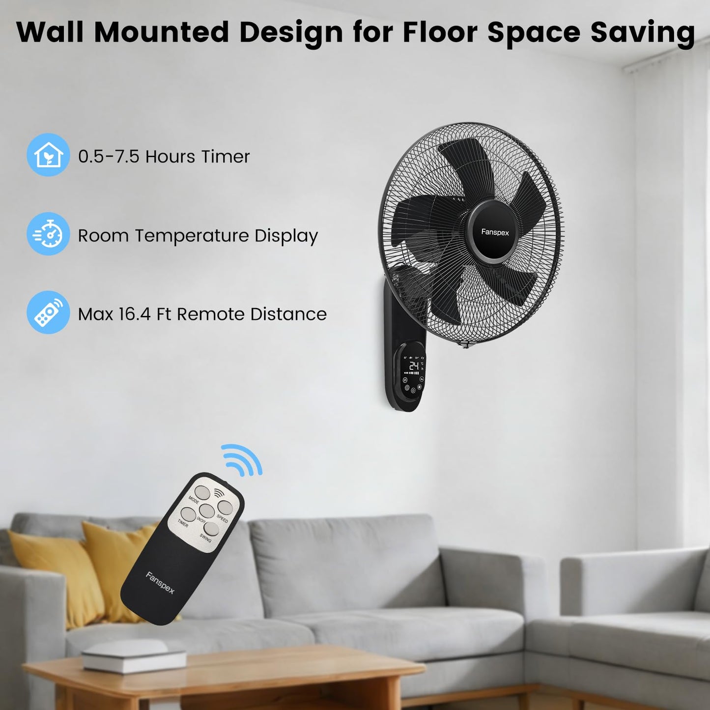 Fanspex 16" Wall Mounted Fan for Home Garage Workshop Greenhouse