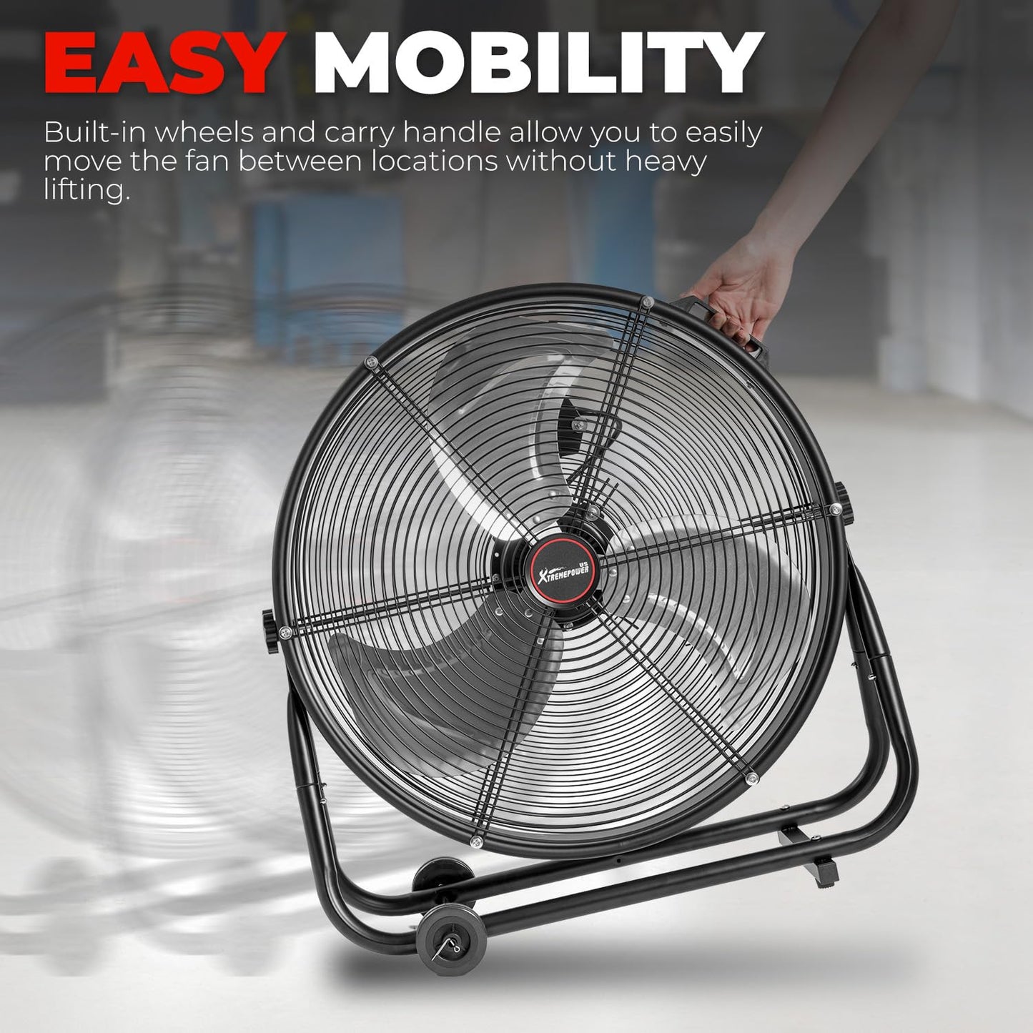 XtremepowerUS 24" Industrial Shop Fan High-Velocity Flow Drum Fan Floor Fan Rolling Drum Garage Tilt 3 Adjustable Speed Commercial, Gym, Garage Use