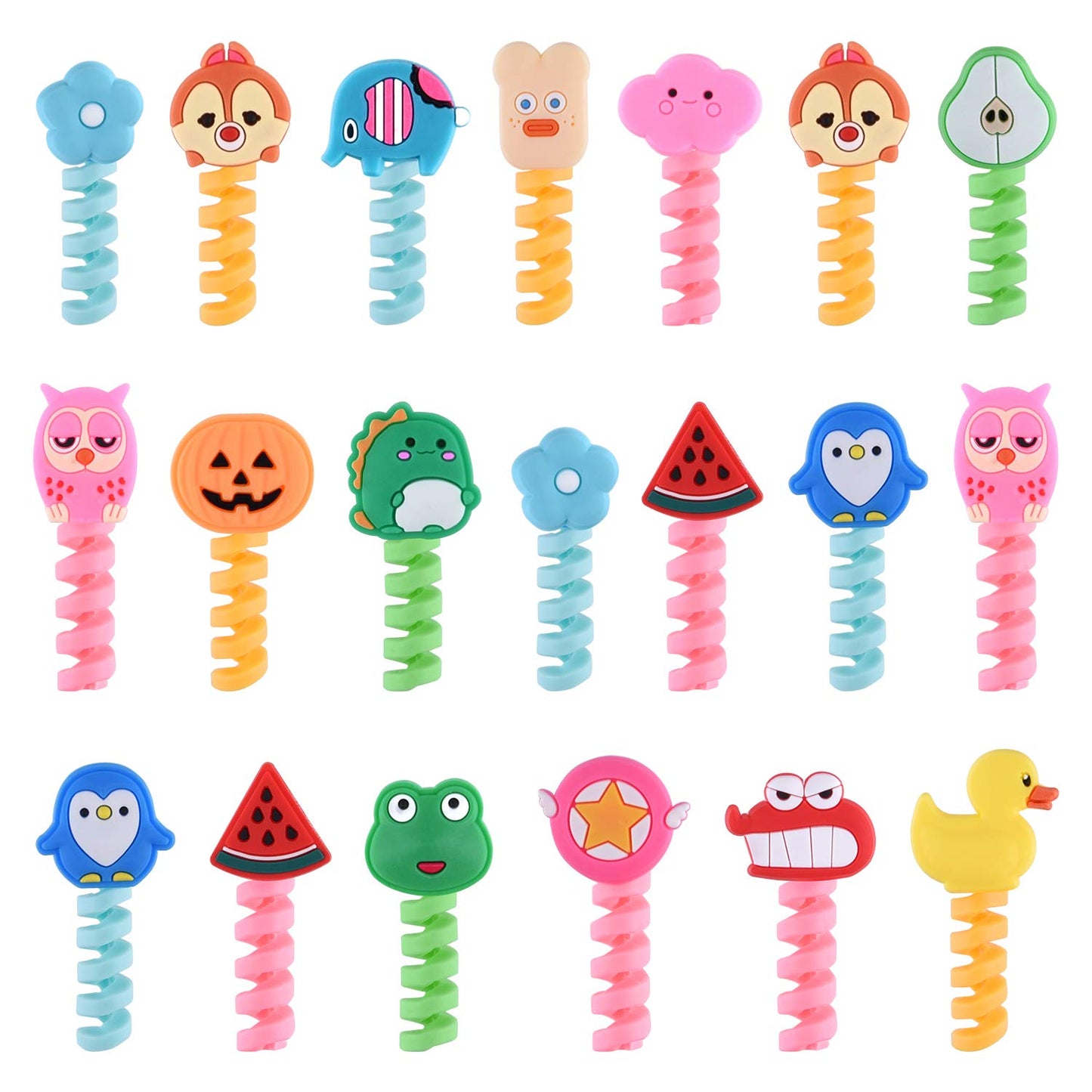 ASTARON 20 Pcs Cartoon Charger Cable Protectors USB Charger Cable Saver Silicone Flexible Cable Wire Protectors for Most Cellphone Data Lines Phone