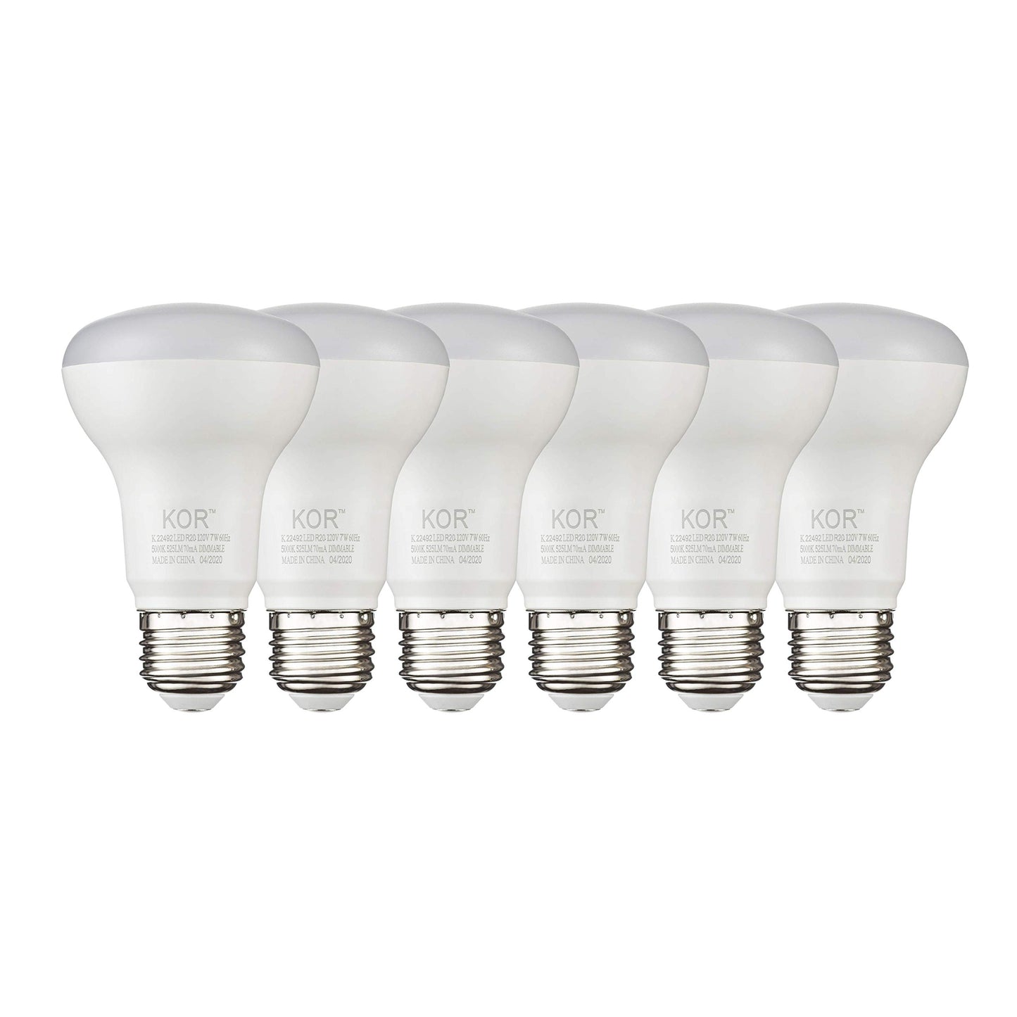 KOR R20 LED Flood Light Bulbs, 50W Equivalent, 5000K Bright White, 6-Pack